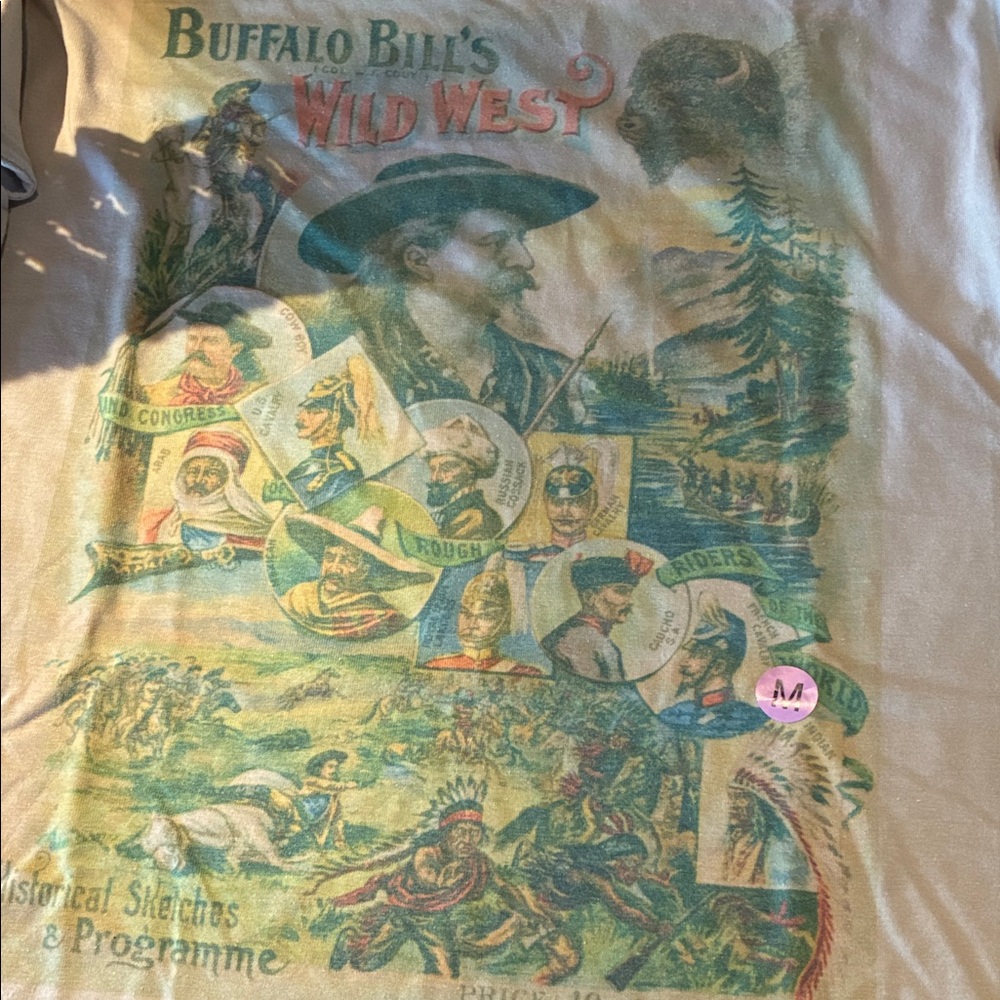 Custom  Cream Short Sleeve Tee with Buffalo Bill's Wild West Graphic - Picture 3 of 3